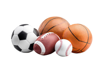 Collection of assorted sports balls isolated on transparent background. Collection of diverse sports balls isolated isolated on white background.
