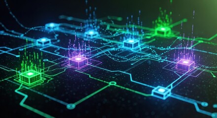 Obraz premium Abstract Technology Network with Glowing Nodes and Interconnected Lines.