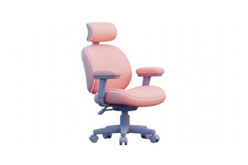 - 3D ergonomic office chair icon, rounded soft style, subtle highlights, pastel palette, transparent background