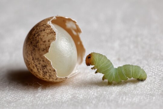 Newborn caterpillar emerges from shell