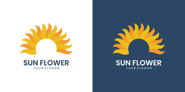 Modern abstract sunflower logo design template illustration