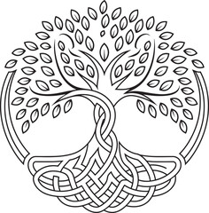 Celtic tree of life vector illustration with intertwined roots and branches