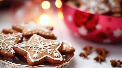 Gingerbread Star Cookies on Festive Plate