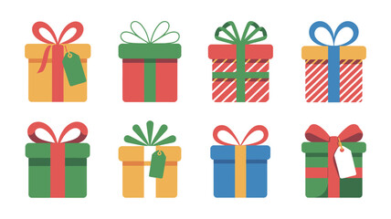  Colorful Christmas Gift Boxes Icon Set