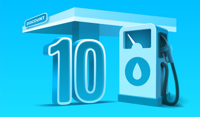 Fuel discount concept with number 10 at a gas station.