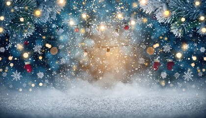Festive winter celebration christmas wonderland image of snowflakes and lights outdoor environment enchanting night view magical holiday spirit