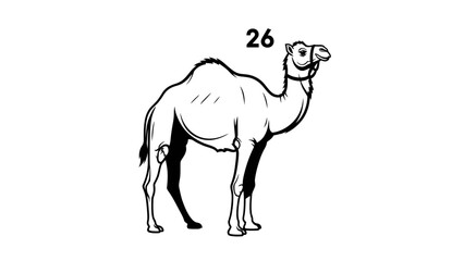Majestic camel with number 26 in bold, a symbol of resilience and endurance in arid landscapes