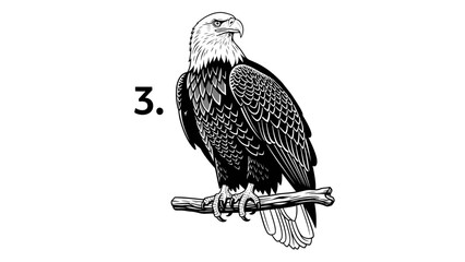 Majestic bald eagle perched proudly, a symbol of freedom and strength, with number 3 for graphic element