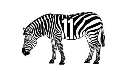 Stylish zebra illustration featuring bold number eleven for creative designs and animal themes