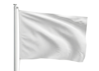 Waving white flag on silver pole mockup