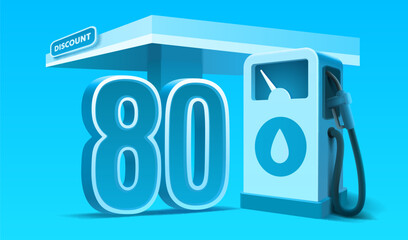 Gas station with 80 percent discount sign. Promotional concept.