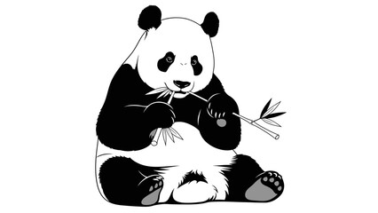 Obraz premium Adorable panda munching bamboo shoots, a delightful wildlife moment captured with simplicity and grace