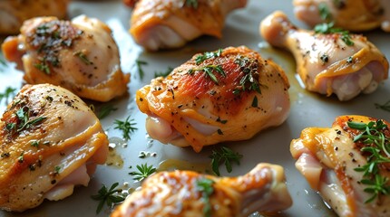 Herb-Roasted Chicken Pieces on Baking Tray