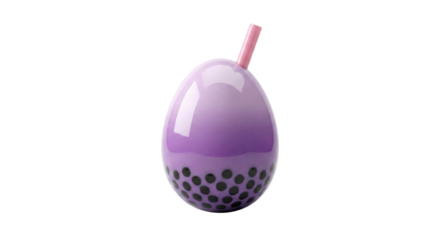 Creative purple bubble tea Easter egg with straw