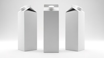 Three White Blank Milk Cartons Product Mockup with Screw Cap for Branding and Advertisement Designs
