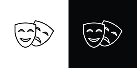 Theater masks icons set with editable black and white stroke line style for ui designs