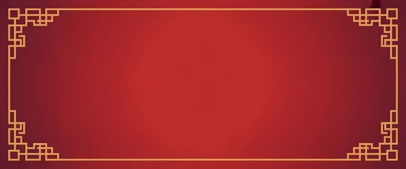 Elegant red background with a traditional chinese pattern border, perfect for festive greeting card or banner design template