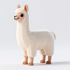 Obraz premium A stylized, low-poly llama with a smiling face and white fur on a plain white background, symbolizing friendliness and approachability.