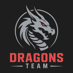 Powerful Dragon Team Logo with Fierce Dragon Head and Bold Red Typography