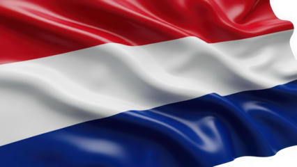 Waving flag of the netherlands with horizontal red white and blue stripe isolated on transparent background