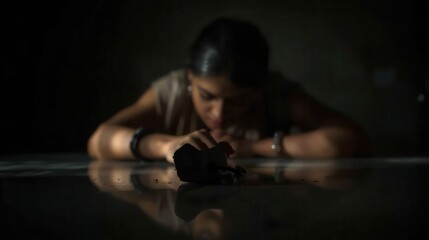Ai product impersonation incident in a dimly lit room emotional content dramatic perspective