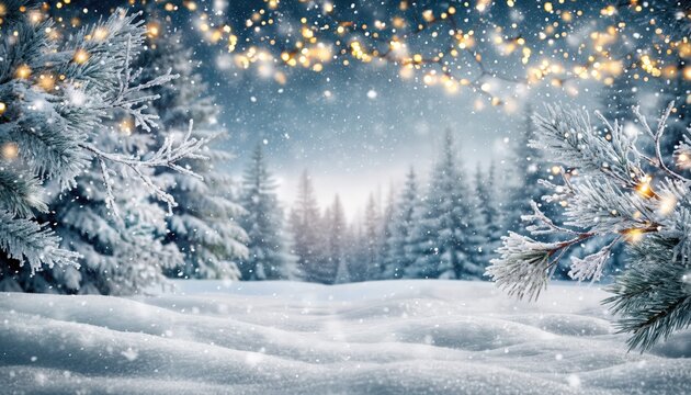 Winter wonderland snowy landscape frosty forest nature photography magical atmosphere scenic view dreamy environment with glowing lights