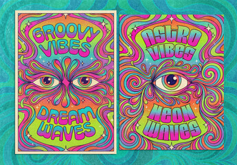 Groovy 70s Psychedelic Poster Layout Set