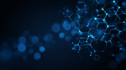 Abstract molecular structure blue bio tech background glowing hexagonal pattern futuristic science digital chemistry innovation technology connection network