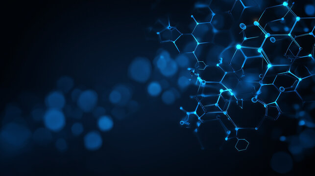 Abstract molecular structure blue bio tech background glowing hexagonal pattern futuristic science digital chemistry innovation technology connection network