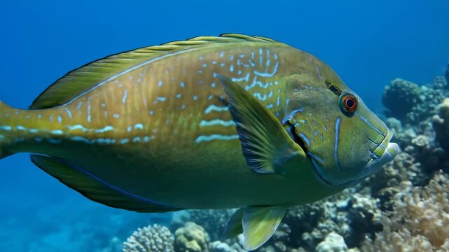Hogfish swimming in the ocean near coral reef.
