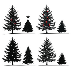 Obraz premium A row of eight black christmas trees