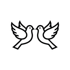  Pair of Love Doves Line Art Vector Icon