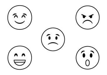 Simple line art emoticons expressing different emotions on a white background illustration