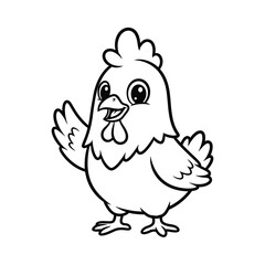 Fototapeta premium Cute Cartoon Chicken Waving animal bird poultry farm illustration drawing outline vector character design clipart mascot funny happy