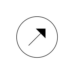 Illustration of a simple black arrow pointing diagonally upwards and right within a white circle shape