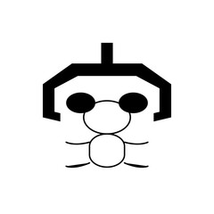 Illustration of a stick figure robot with a black frame and circular head and body parts design