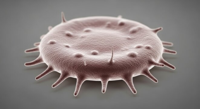 Close up microscopic view of a single echinocyte or crenated red blood cell with spikes