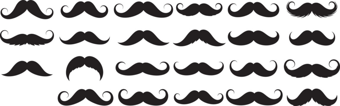 Black mustache vector silhouettes and classic chevron shapes collection. ideal for retro, vintage, and stylish graphic design work. Vector