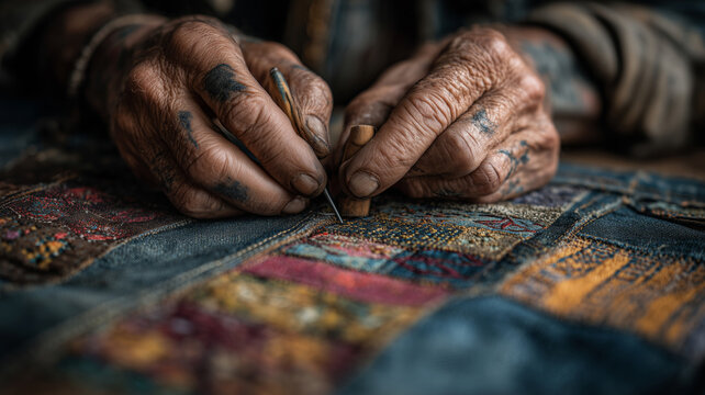 Colorful stitching by middle-aged woman in vibrant crafting session - Powered by Adobe