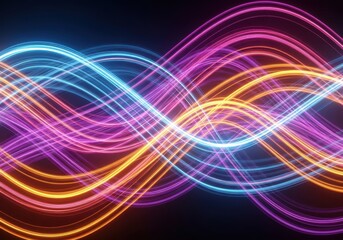 Obraz premium Vibrant abstract flowing neon light waves create a dynamic, futuristic background texture perfect for digital art and presentations, light, blue, backdrop