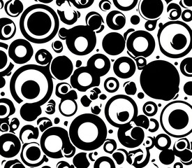 Geometric Symphony: A captivating arrangement of concentric circles and rounded shapes in contrasting black and a background.