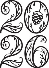 Floral vintage 2026 vector art design for decoration purposes in dark gray color