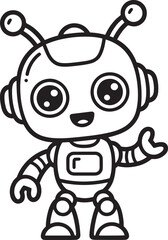 Friendly cartoon robot with waving arm coloring page for kids and robot fans