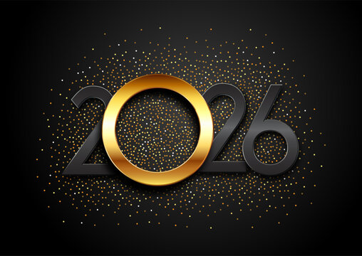 Modern Happy New Year background with minimal black and gold design 1809