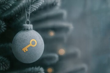 Minimalist Christmas Ball with Gold Key Symbol