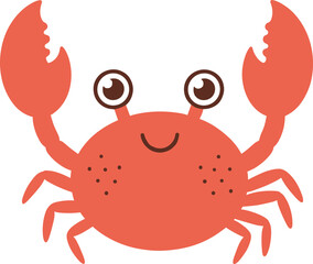 Cute happy red crab cartoon character with big claws vector illustration for sea life education and summer beach design.