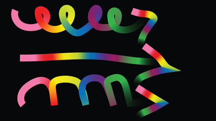 Abstract Color Lines Pattern. Vector Rainbow Gradient Ribbons. Wave Shape Flow Lines on Black Background.