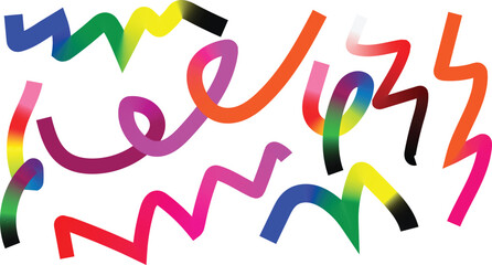 Color Line Gradient Shapes. Abstract Vector Wave Ribbon Pattern. 3D Swirl Rainbow Lines Isolated on white Background