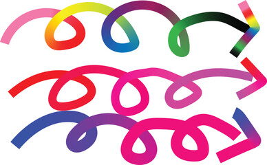 Swirl Color Gradient arrows. Vector Abstract Seamless Rainbow Ribbons. 3D Curve Swirl Strokes. Flowing arrowsGraphic Design.