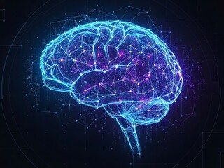 Digital representation of human brain with glowing network connections